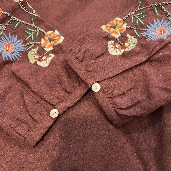 J. Jill Embroidered Beaded Burgundy Long Sleeve Top Size XL - Picture 8 of 11